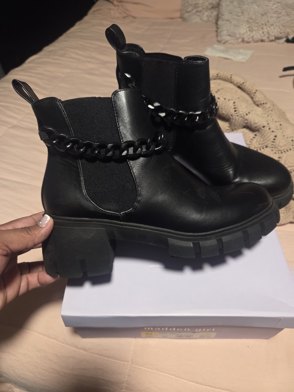 Madden Girl Black Chunky Chain Chelsea Boot